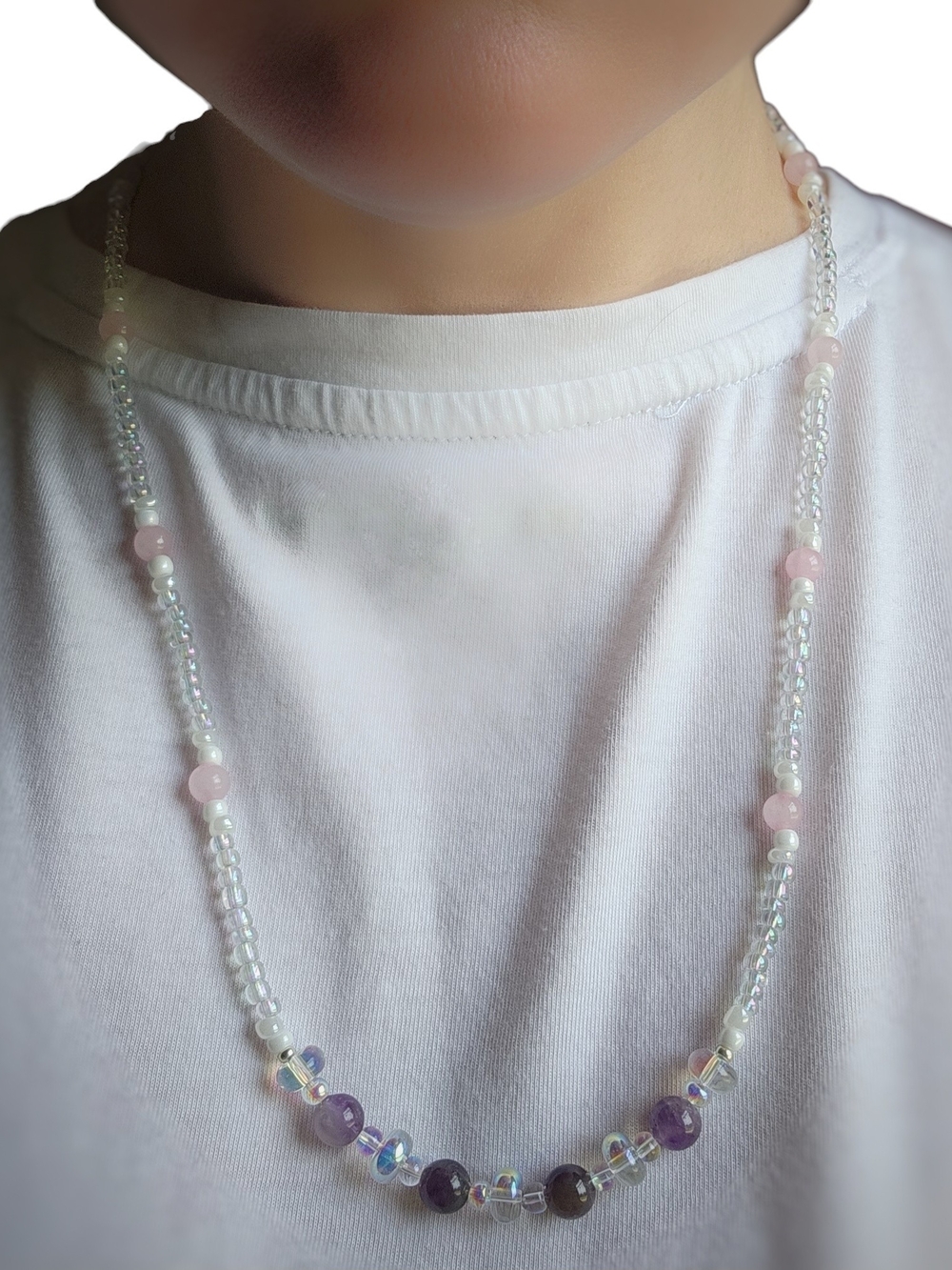 Delicate Pink Quartz & Purple Amethyst Beaded Necklace